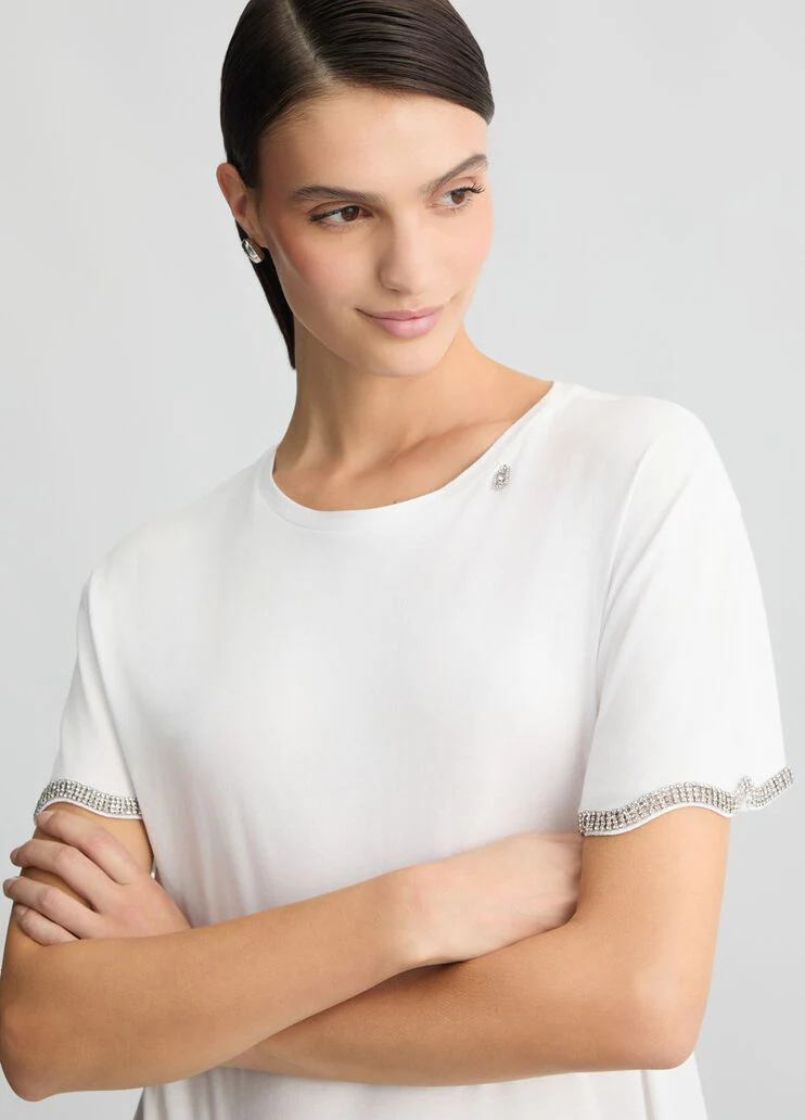 Cotton T-shirt with rhinestones
