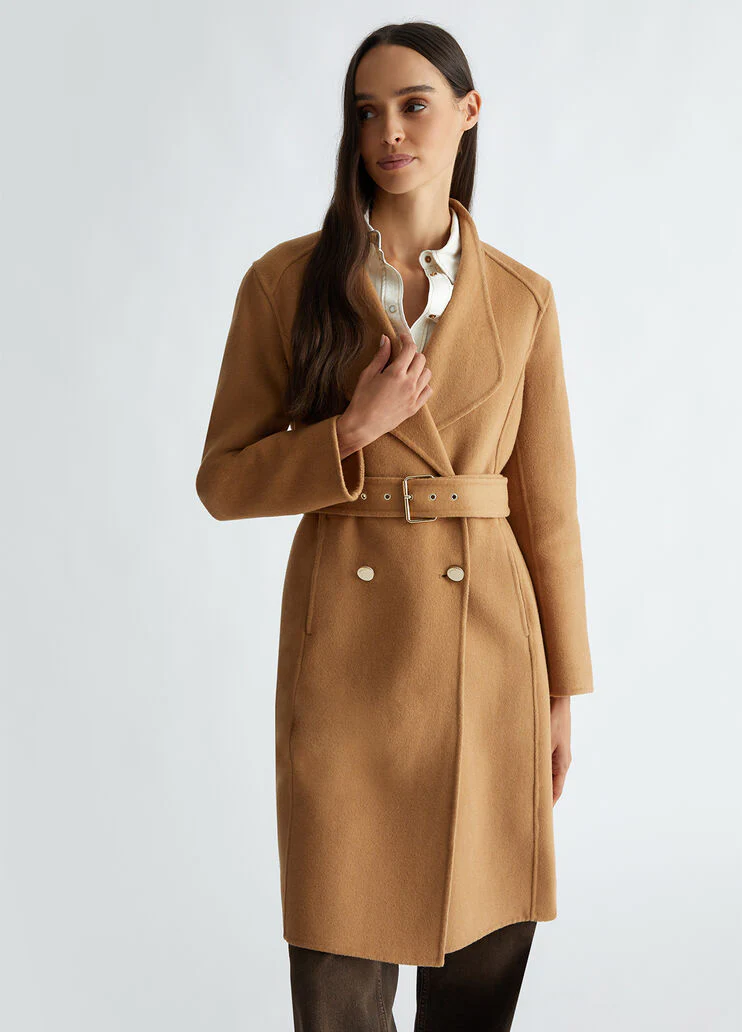 Double-breasted wool-blend coat