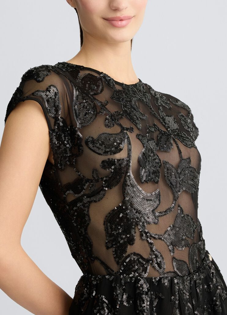 Embellished tulle bodysuit top