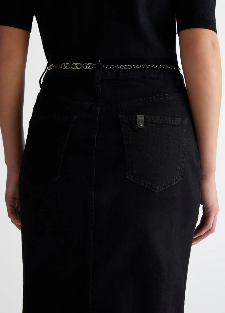 Denim skirt with branded belt
