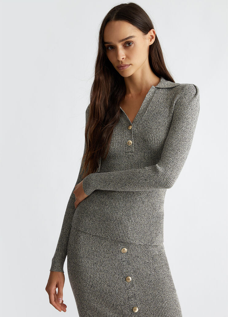 Lurex knit polo-shirt