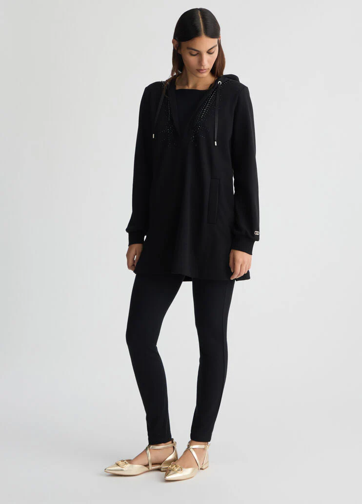 Jersey trousers with gemstones