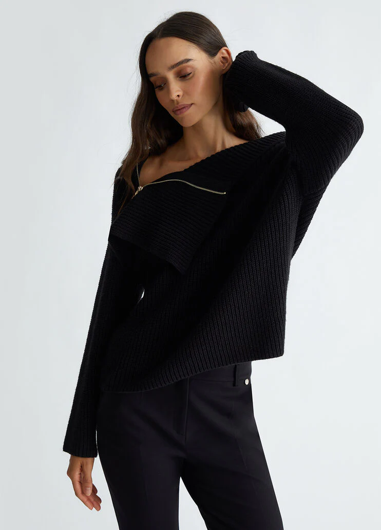 Rib-knit wool-blend sweater