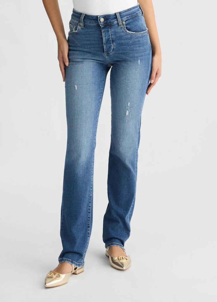 Blue straight-leg high-rise jeans