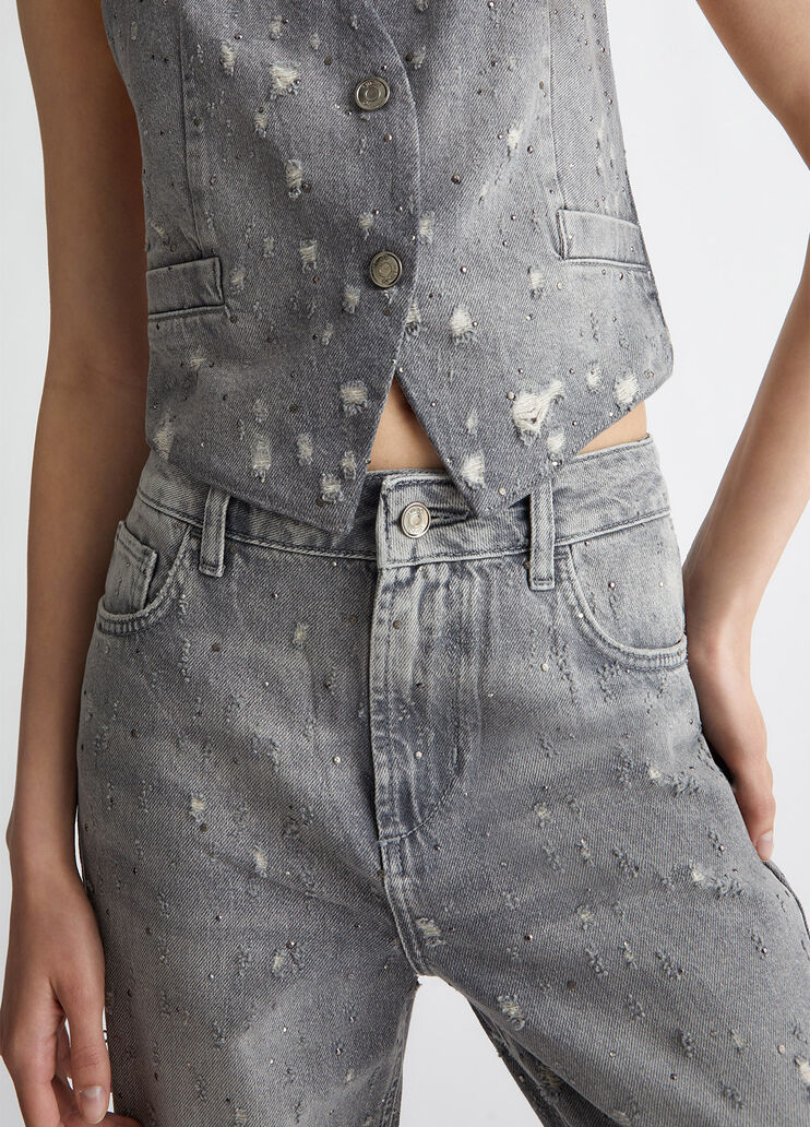 Denim waistcoat with rhinestones