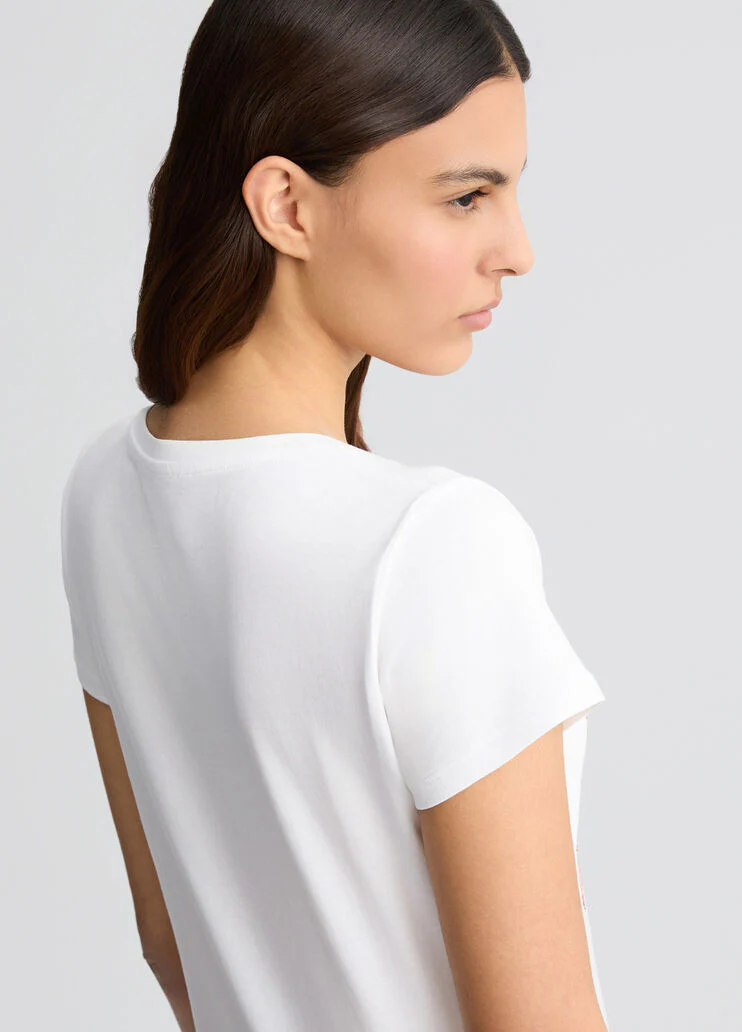 Cotton T-shirt with print and rhinestones