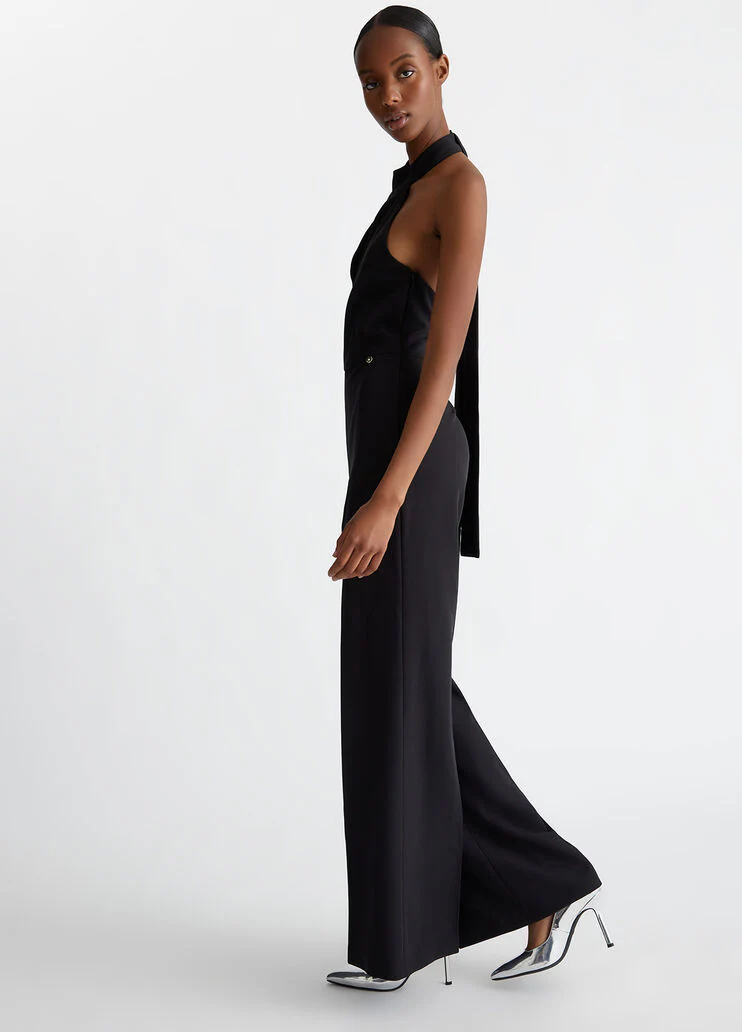 Stretch jumpsuit with pussy-bow