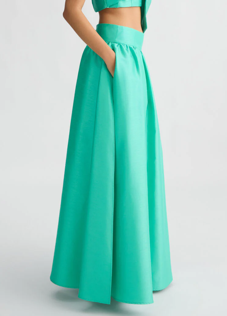 Long green shantung skirt