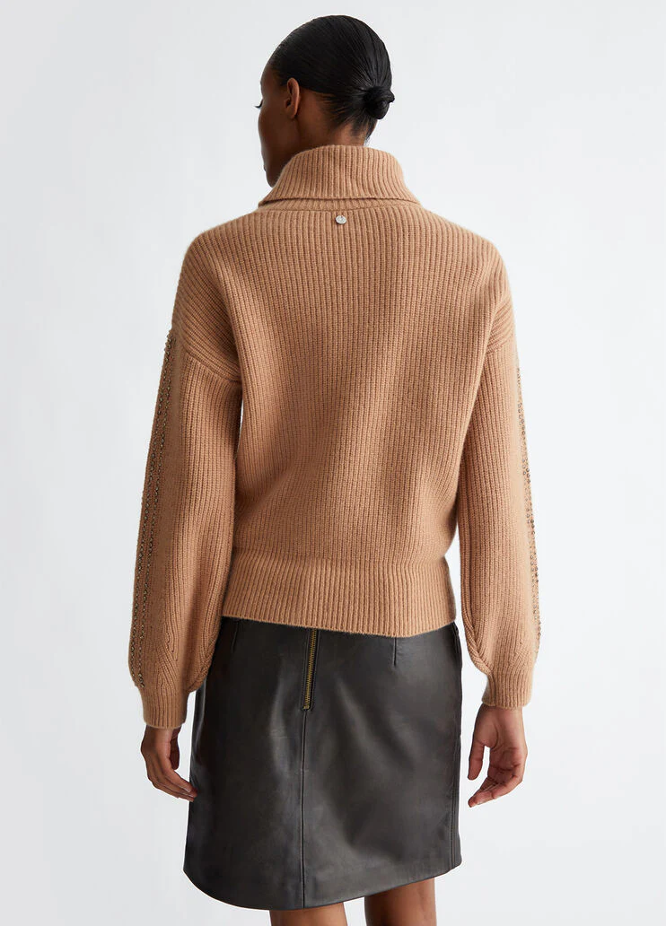 Wool polo-neck with rhinestones