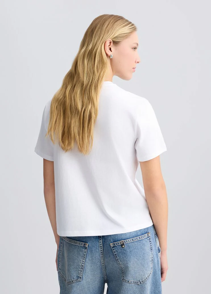 Cotton T-shirt with embroidery and rhinestones