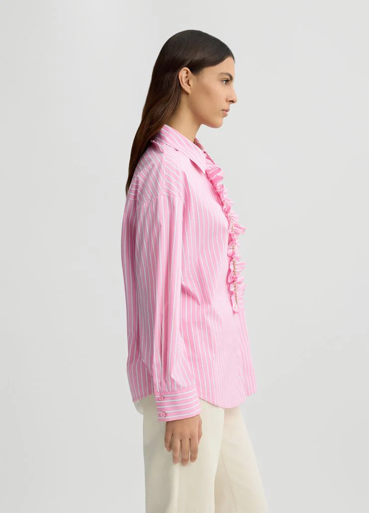 Pink striped shirt with ruching