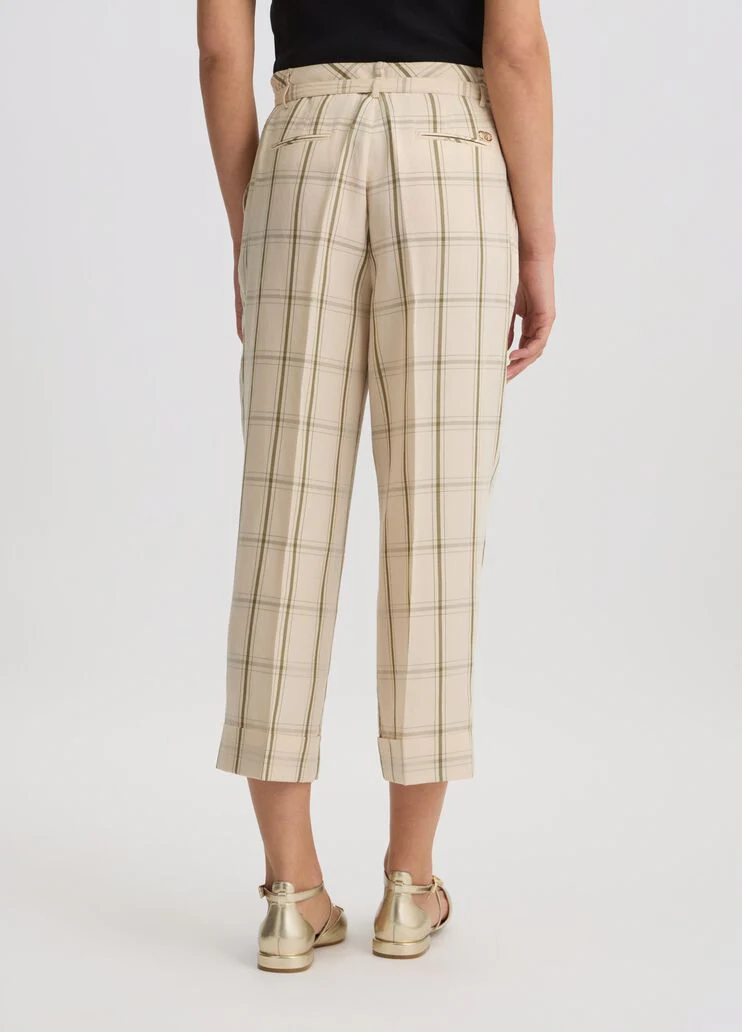 Linen-blend check trousers