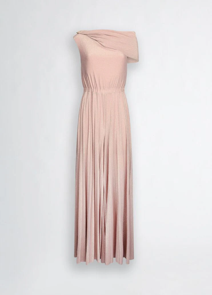Powder pink one-shoulder jumpsuit
