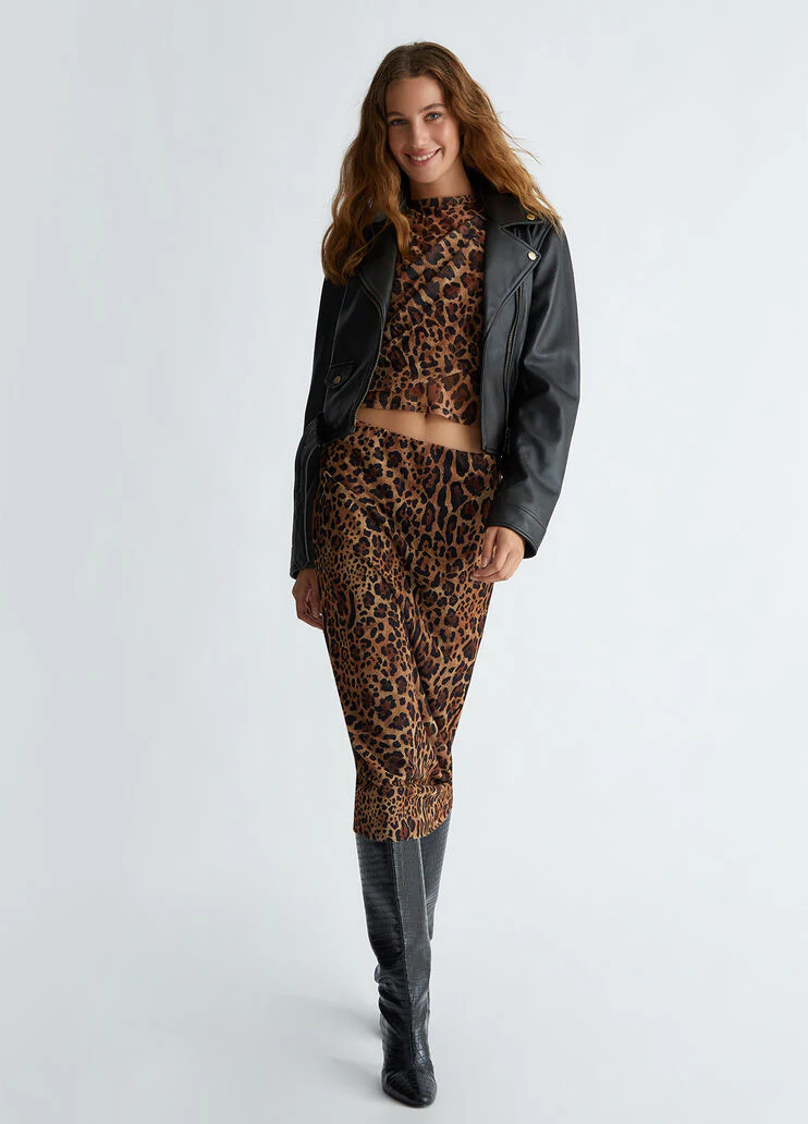 Animal-print tulle crop top