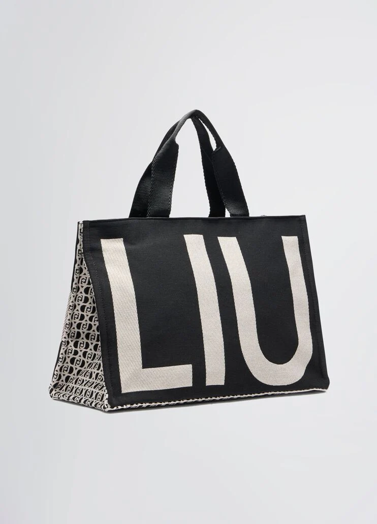 Black jacquard monogram tote bag