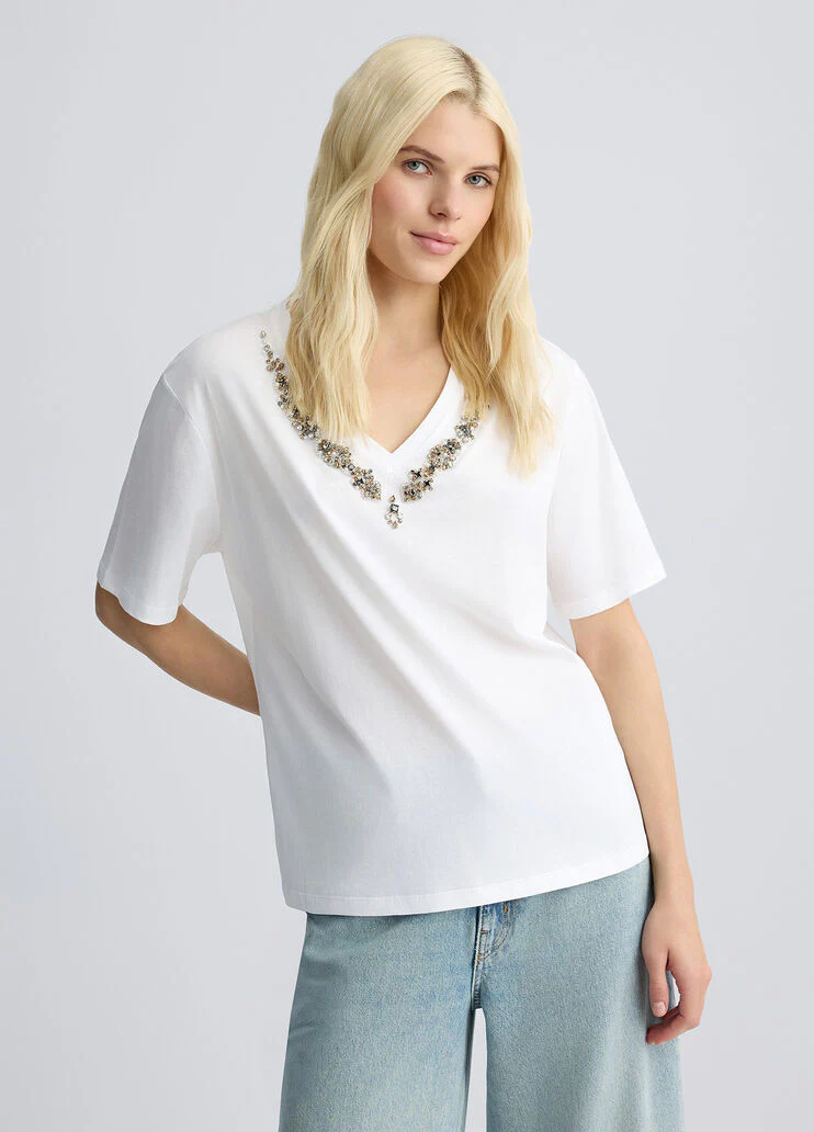 Cotton T-shirt with rhinestones