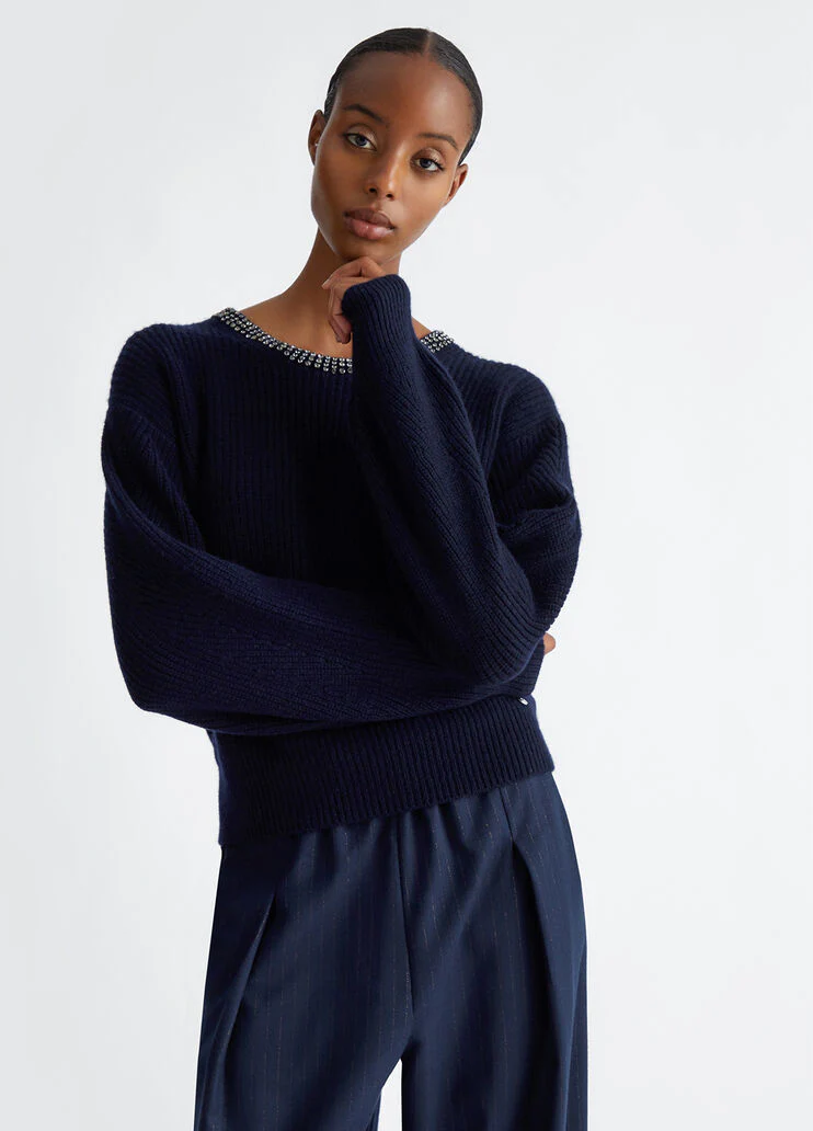 Wool sweater with gemstones