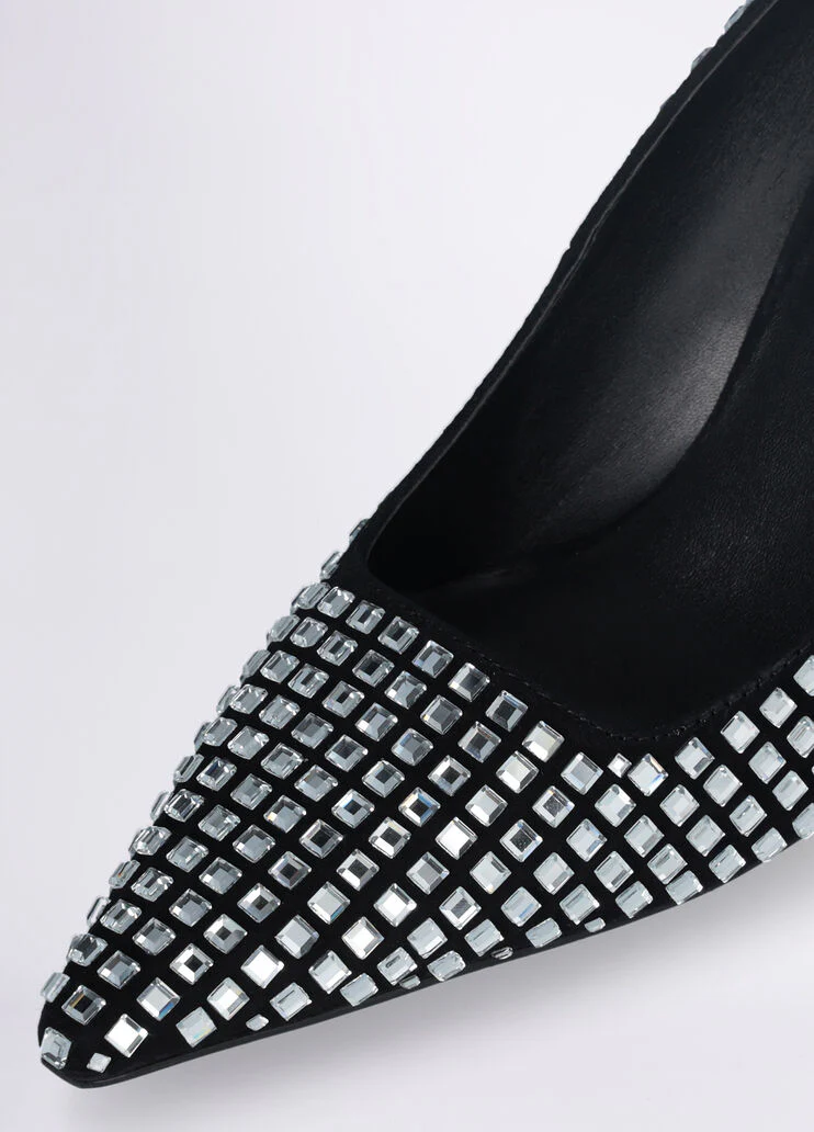 Black court shoes with all-over rhinestones