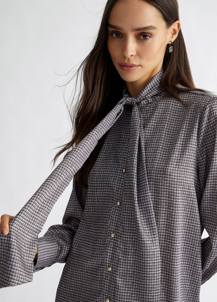 Printed satin shirt dress