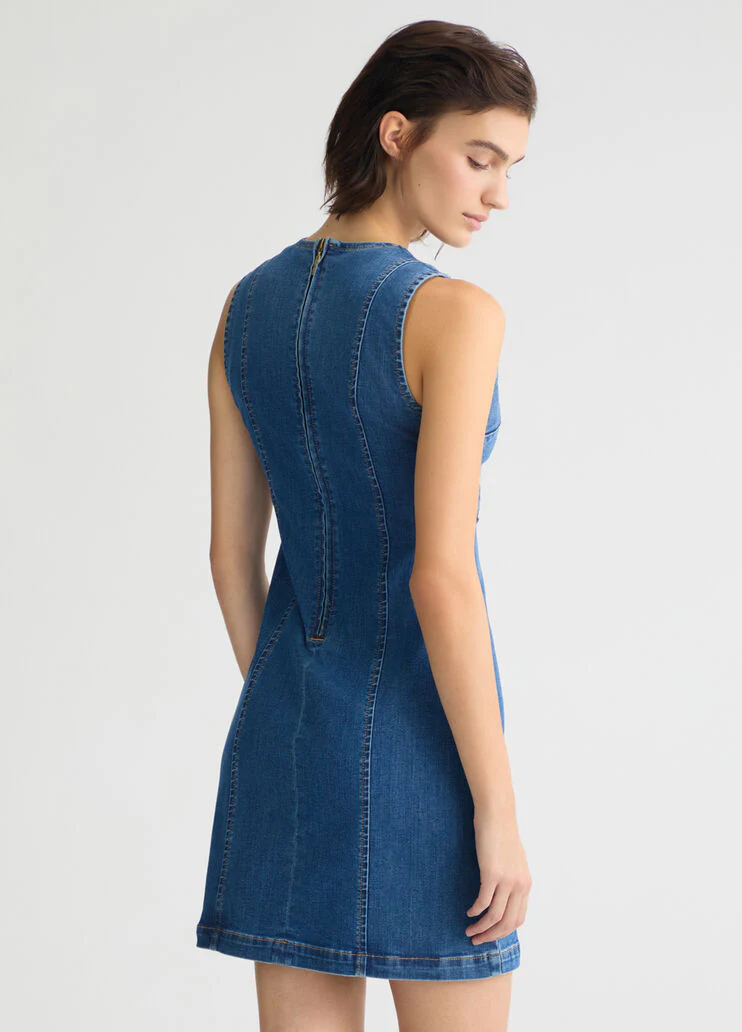 Denim dress with bejewelled chain