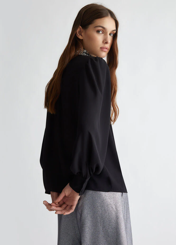 Georgette blouse with rhinestones