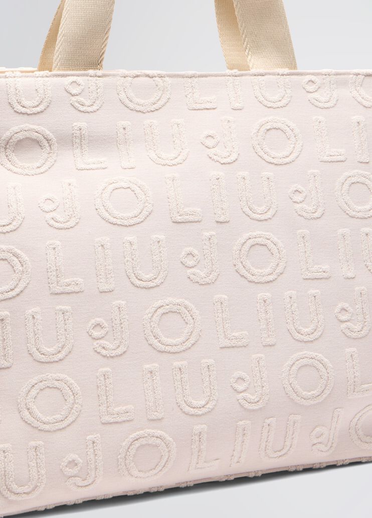 Beige jacquard tote bag