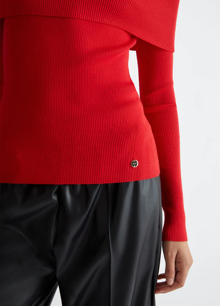 Red off-the-shoulder jumper