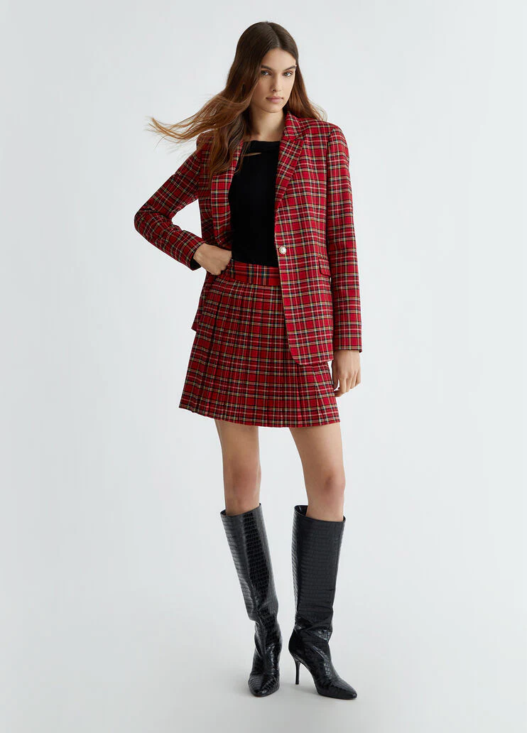 Pleated tartan miniskirt