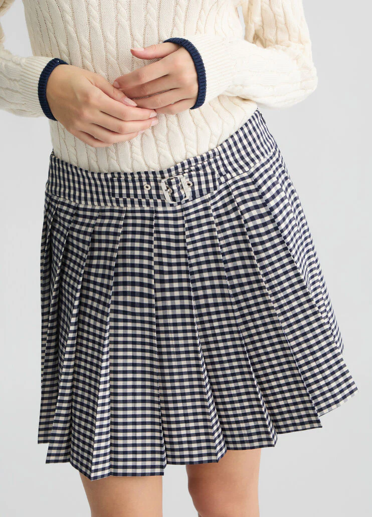 Pleated chequered miniskirt