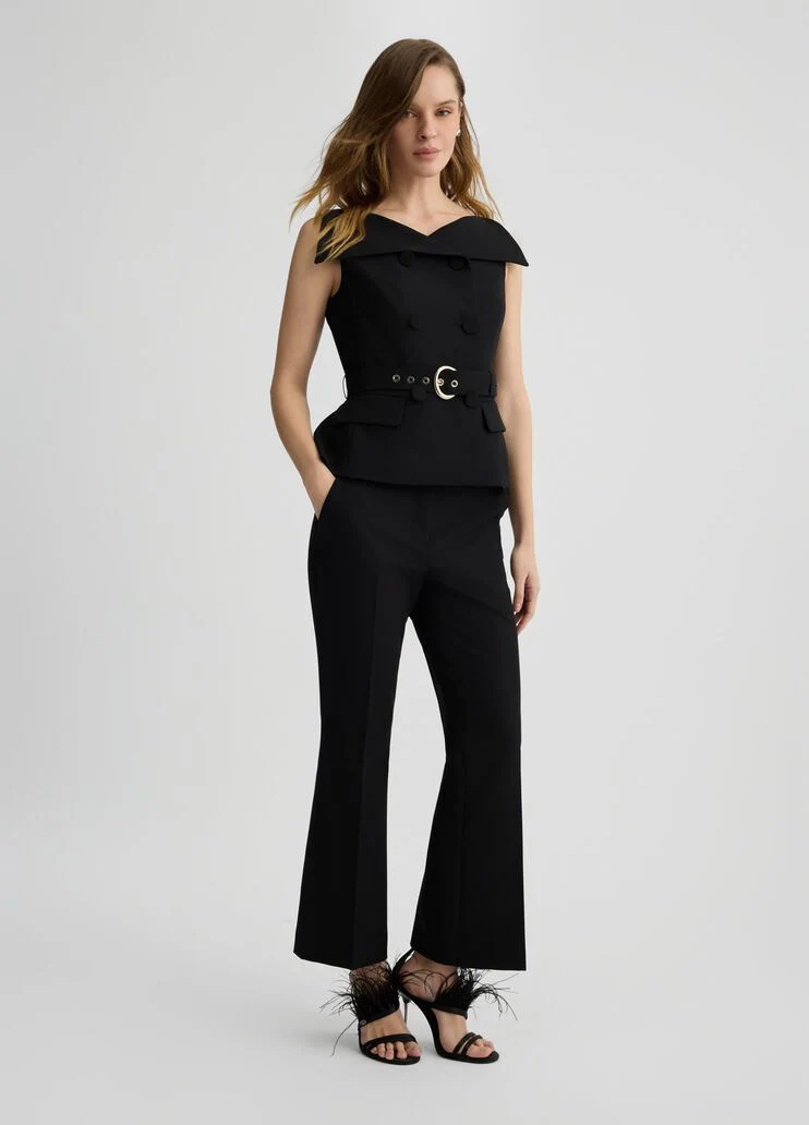 Double-breasted waistcoat with belt