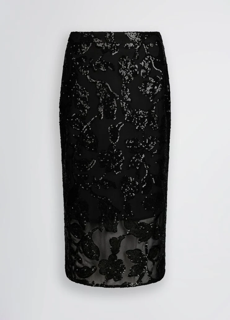 Embellished tulle midi skirt