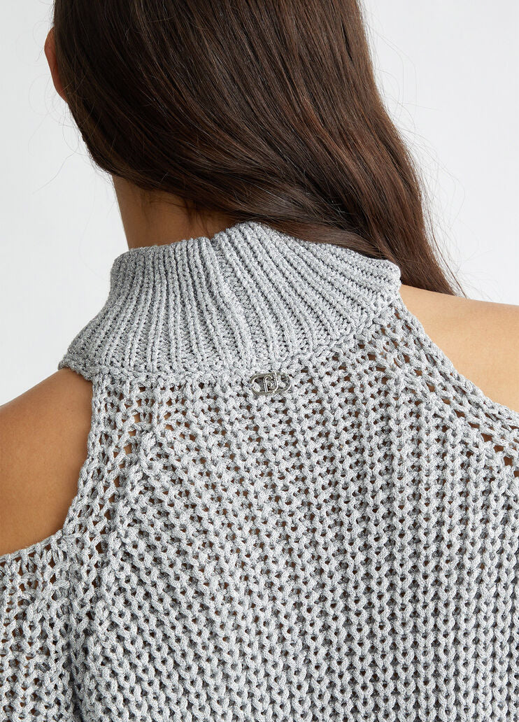 Lurex knit polo-neck