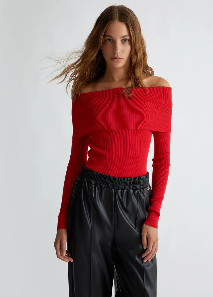 Red off-the-shoulder jumper