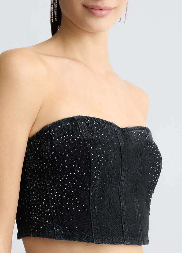 Denim top with rhinestones