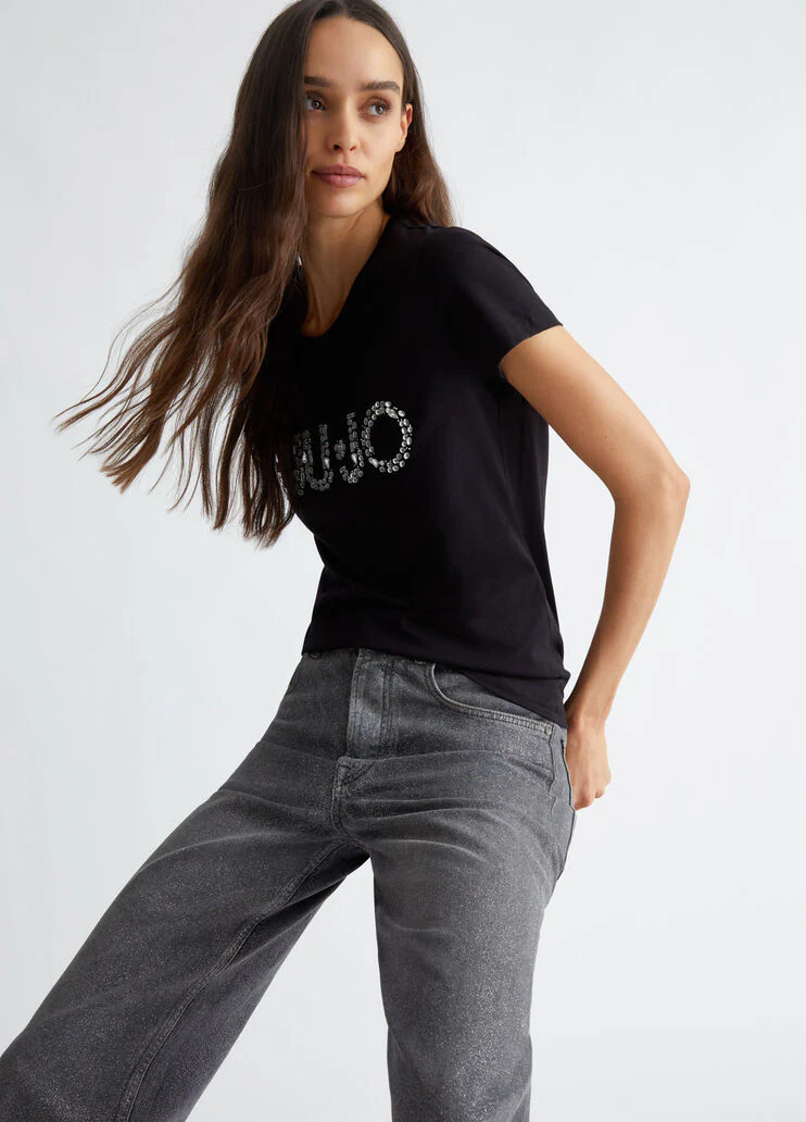 T-shirt with logo and gemstones