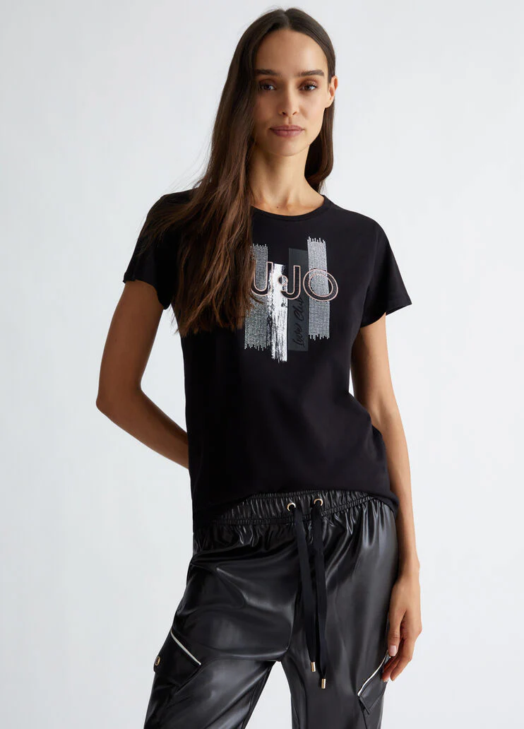 T-shirt with logo and gemstones