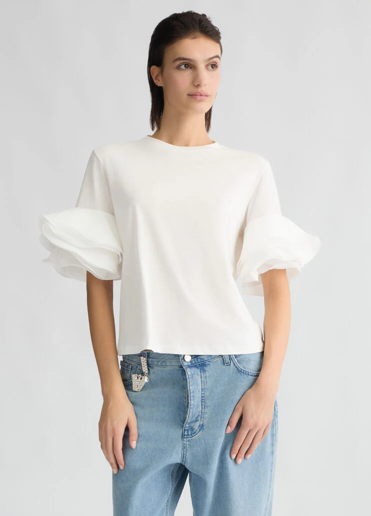 White T-shirt with flounced detailing