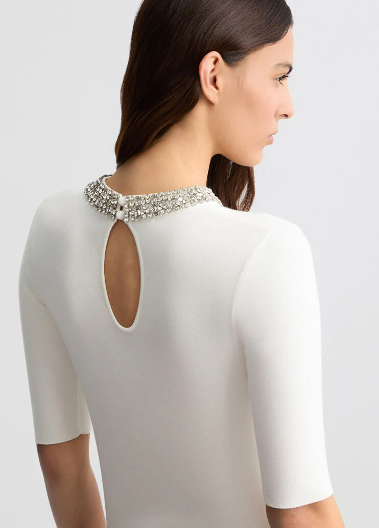 White crop top with bejewelled embellishment
