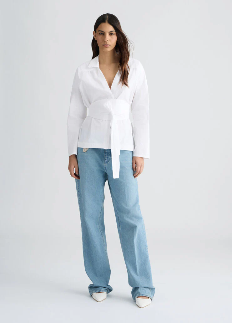 White shirt with sash belt