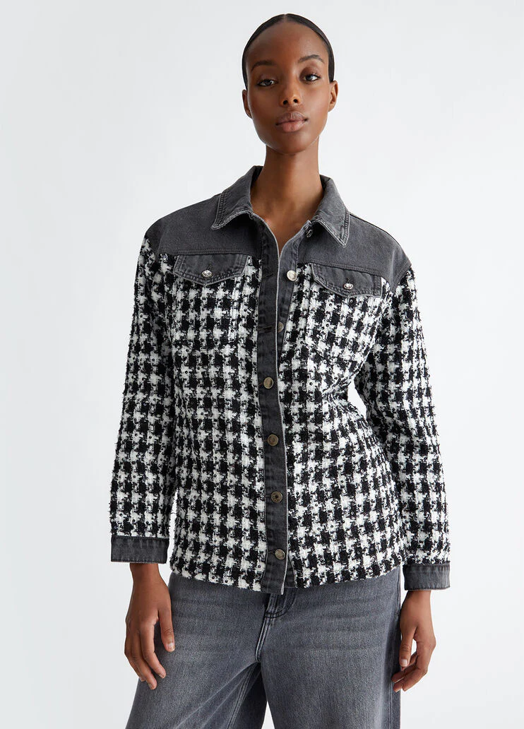 Bouclé and denim overshirt jacket