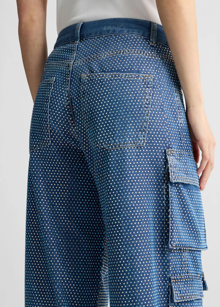 Cargo jeans with rhinestones