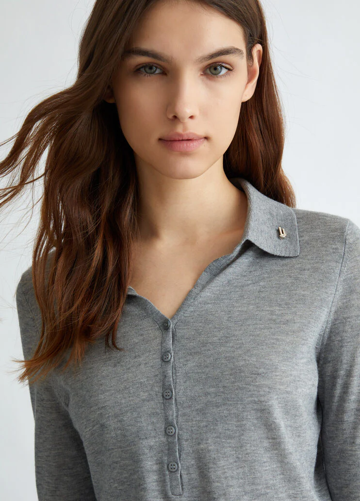 Cashmere-blend knit polo-shirt