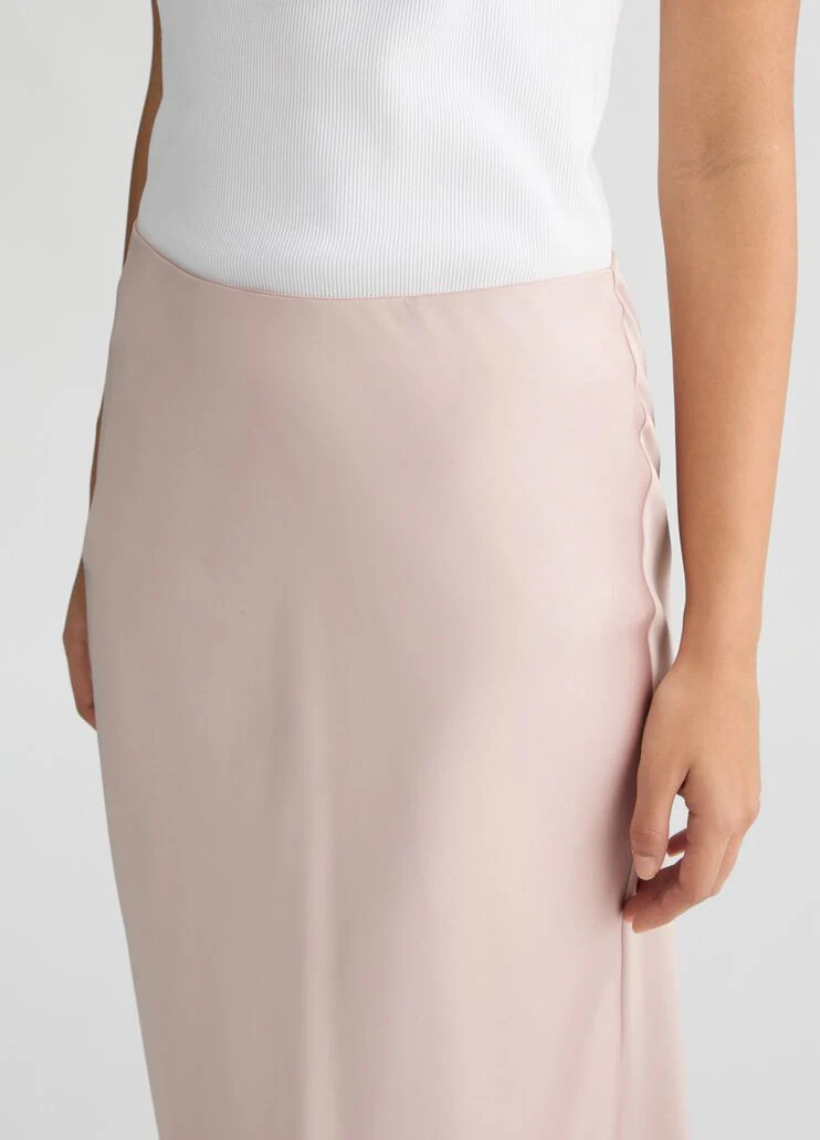 Long pink satin skirt