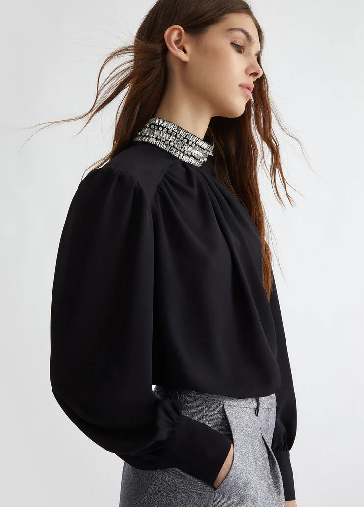 Georgette blouse with rhinestones