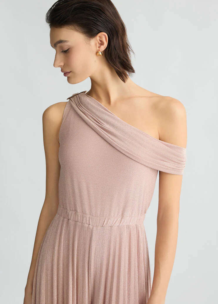 Powder pink one-shoulder jumpsuit