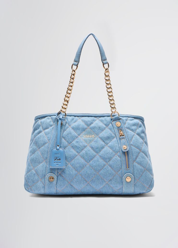 Quilted denim shopping bag