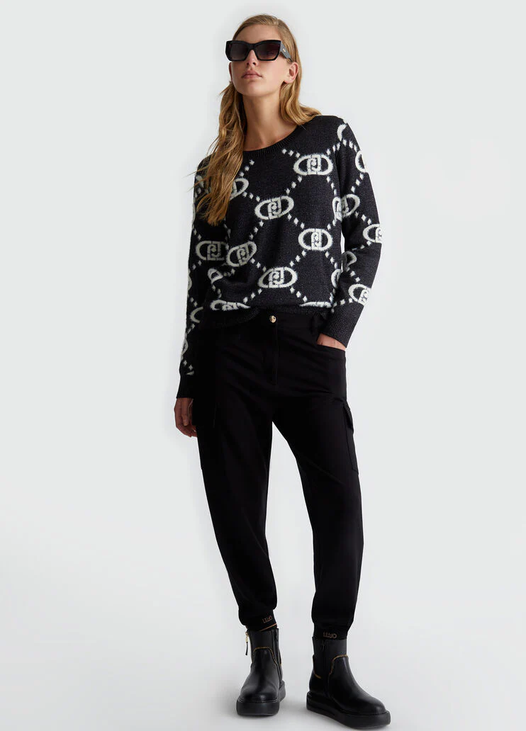 Black jacquard monogram sweater