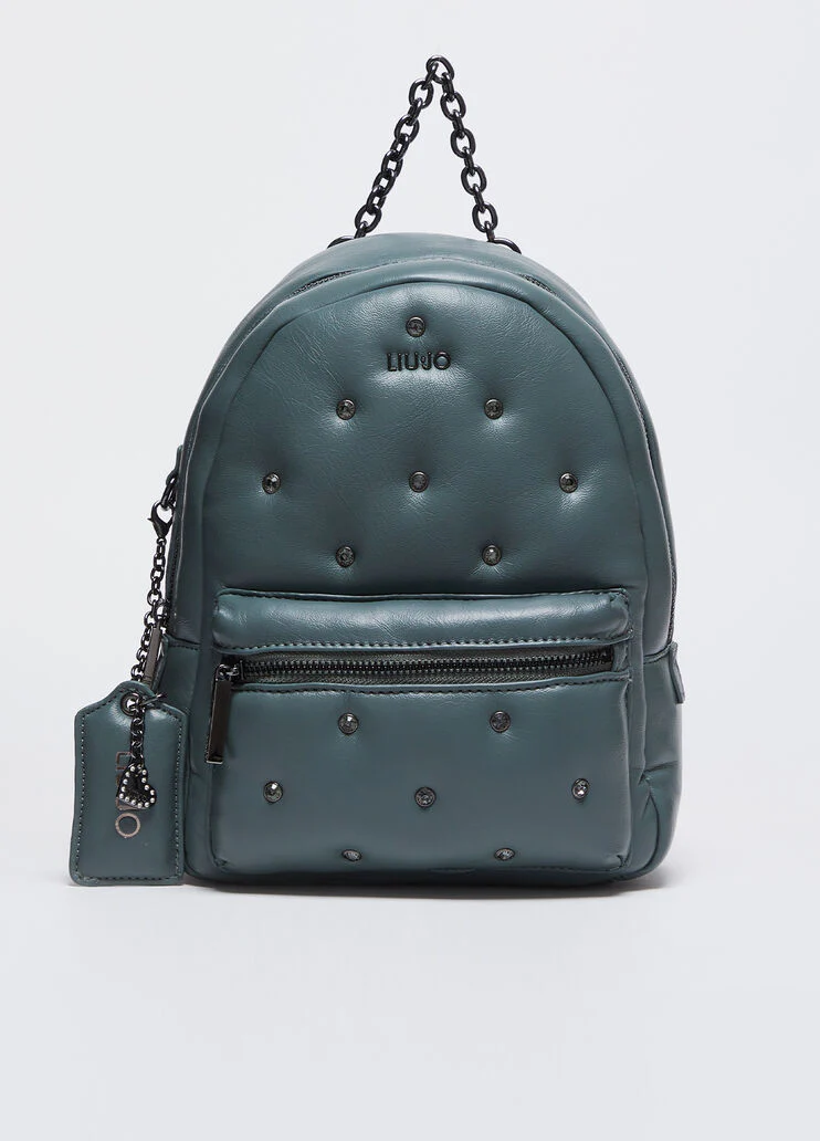 Glossy backpack with rhinestones