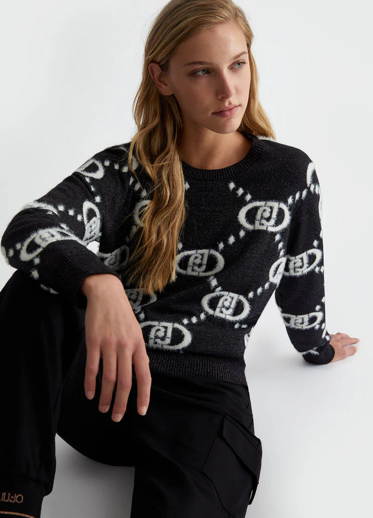 Black jacquard monogram sweater