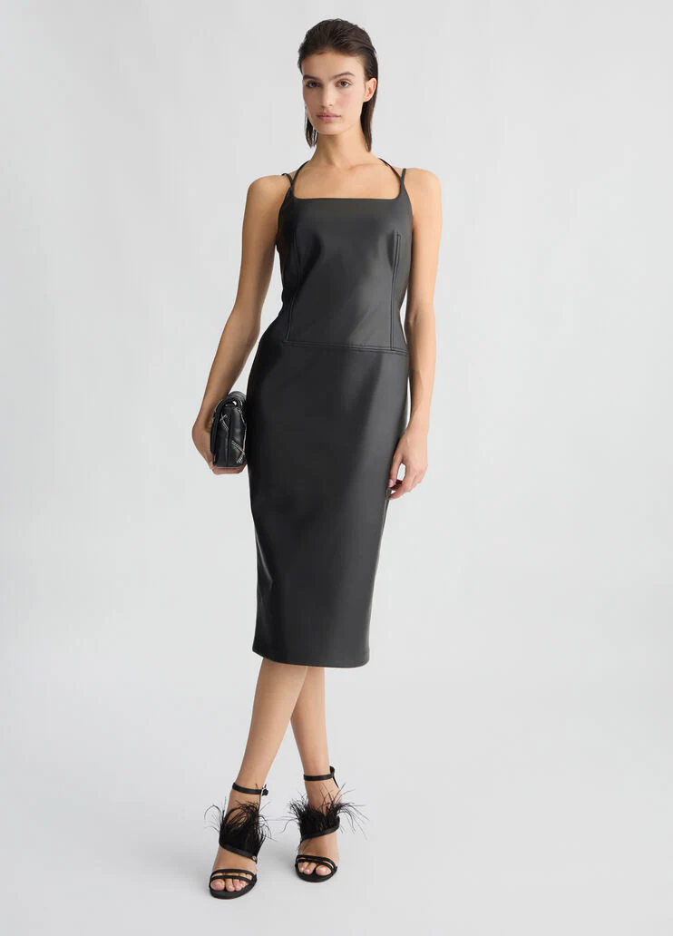 Black coated fabric dress